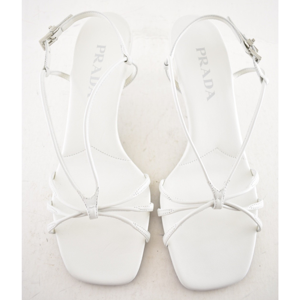 Prada Capretto Strappy 55mm White Leather Slingback Sandal Mule Kitten Heel 41 - Picture 9 of 16